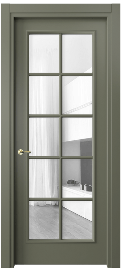 Межкомнатная дверь Paris 8102 Матовый оливковый тёмный Прозрачное стекло Цена 57919 ₽| Volhovec