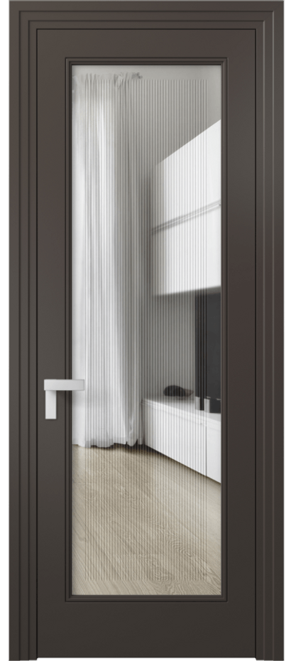 Межкомнатная дверь Рокка 8300 Матовый антрацит Прозрачное стекло с гравировкой "Каннелюры", триплекс Цена 91899 ₽ | Volhovec