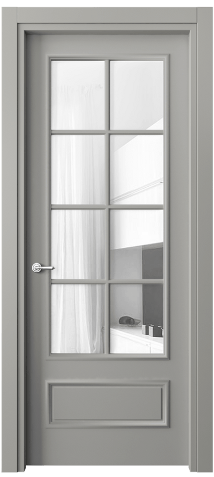 Дверь межкомнатная Paris 8112 Матовый нейтральный серый Прозрачное стекло Гладкий наличник МНСР Цена 57919 ₽ Наличники уже входят в базовый комплект. Фабрика дверей Волховец 8 (800) 551 43 19 Межкомнатная дверь Paris 8112 Матовый нейтральный серый Прозрачное стекло Цена 57919 ₽| Volhovec