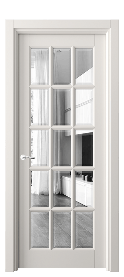 Межкомнатная дверь Lignum 0708 Бук пудровый белый Двустороннее зеркало с фацетом, триплекс Цена 94239 ₽ | Volhovec