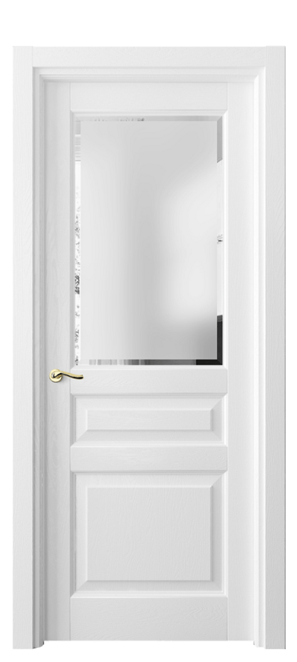 Межкомнатная дверь Лигнум 0710 Дуб белоснежный Сатинированное стекло с фацетом Цена 136699 ₽ | Volhovec