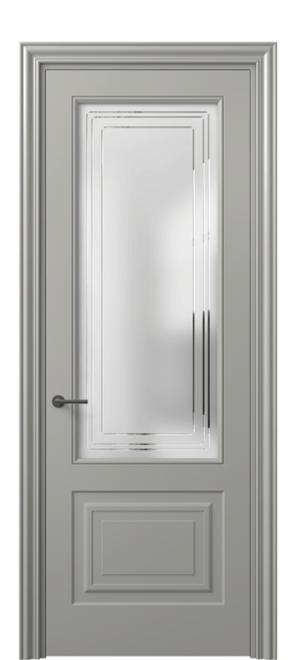 Межкомнатная дверь Mascot 8452 Матовый нейтральный серый Сатинированное стекло с гравировкой "Грани", триплекс Цена 62079 ₽ | Volhovec