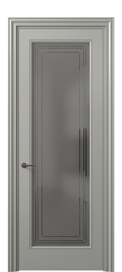 Межкомнатная дверь Маскот 8400 Матовый нейтральный серый Сатинированное серое стекло с гравировкой "Грани", триплекс Цена 16747300 so'm | Volhovec