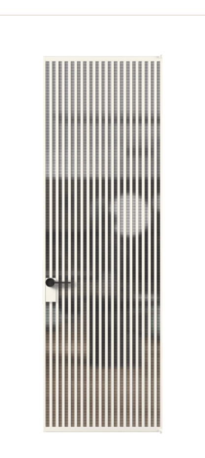 Алюминиевая дверь АЛПЛ040.06 Алюминий пудровый белый Декоративное стекло с сеткой "Mesh silver", триплекс Цена 183052  | Volhovec