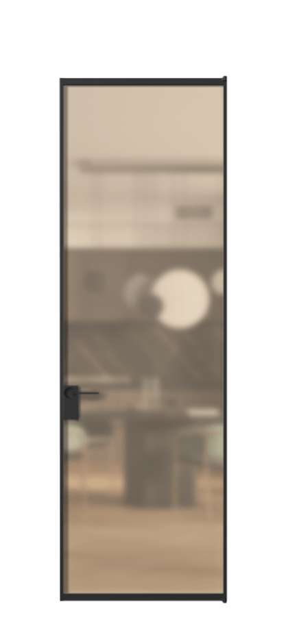 Алюминиевая дверь АЛПЛ040.01 Алюминий Черный Сатинированное оранжевое стекло, триплекс Цена 115570  | Volhovec