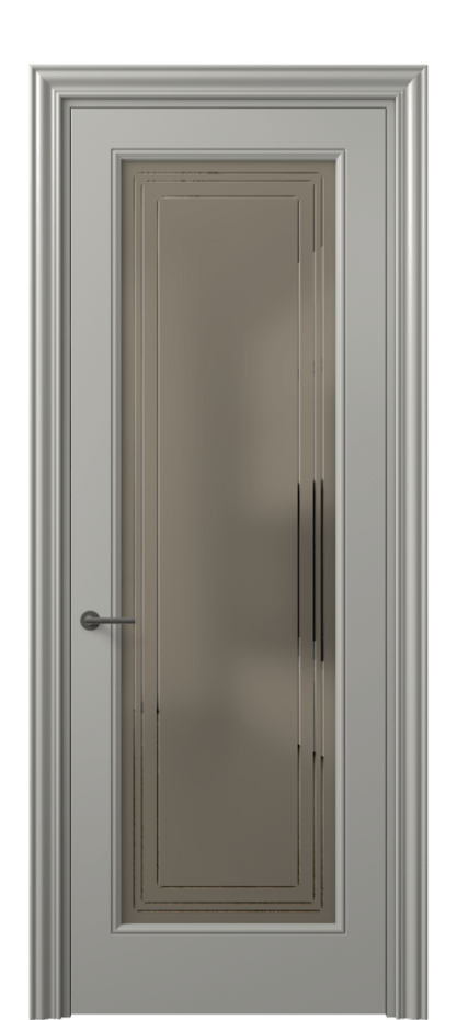 Межкомнатная дверь Маскот 8400 Матовый нейтральный серый Сатинированное бронзовое стекло с гравировкой "Грани", триплекс Цена 82499 ₽ | Volhovec