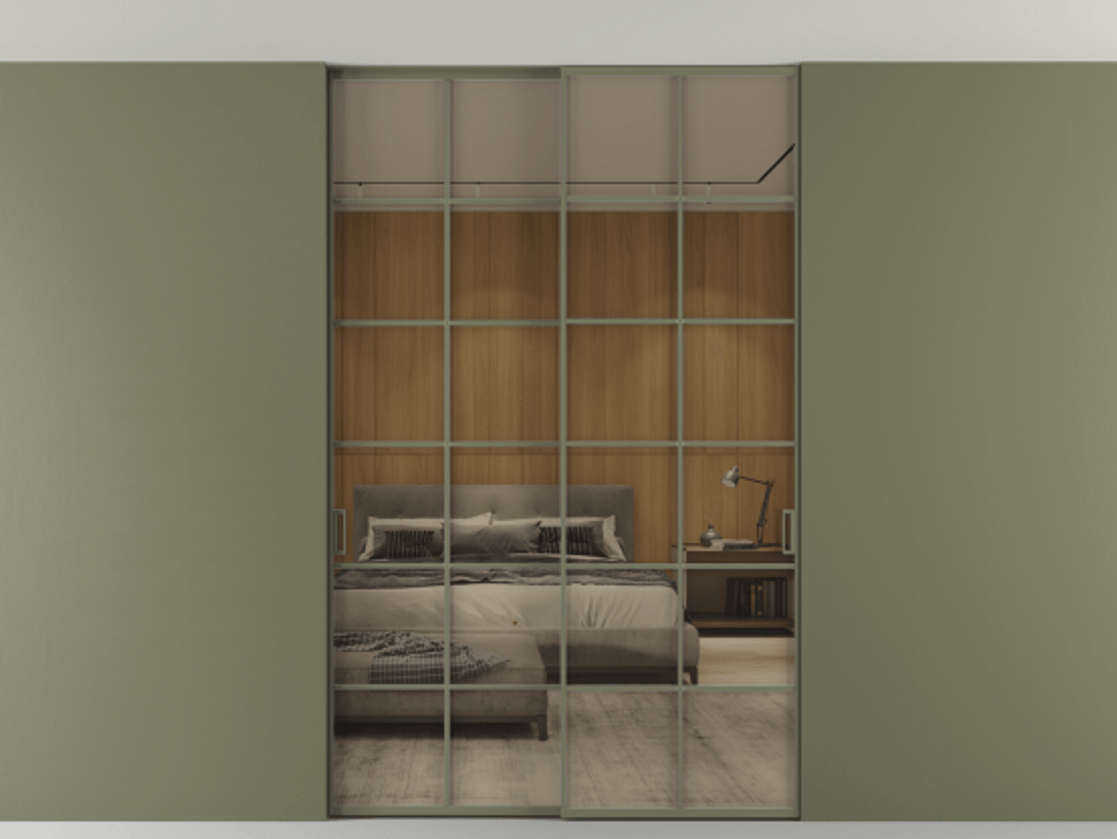 Перегородка Formato внутри проёма двустворчатая со скрытым креплением в потолок АЛПР 040.05 Алюминий оливковый тёмный Рефлективное бронзовое стекло "Stopsol", калёное. Цена 305140 ₽ 1. Полотно 2 шт. (800/2100 мм)
2. Комплект установки раздвижной системы
3. Базовый комплект фурнитуры
4. Ручка RONDO. Фабрика дверей Волховец 8 (800) 551 43 19 Перегородка Formato внутри проёма двустворчатая со скрытым креплением в потолок АЛПР 040.05 Алюминий оливковый тёмный Рефлективное бронзовое стекло "Stopsol", калёное Цена 305140 ₽ | Volhovec