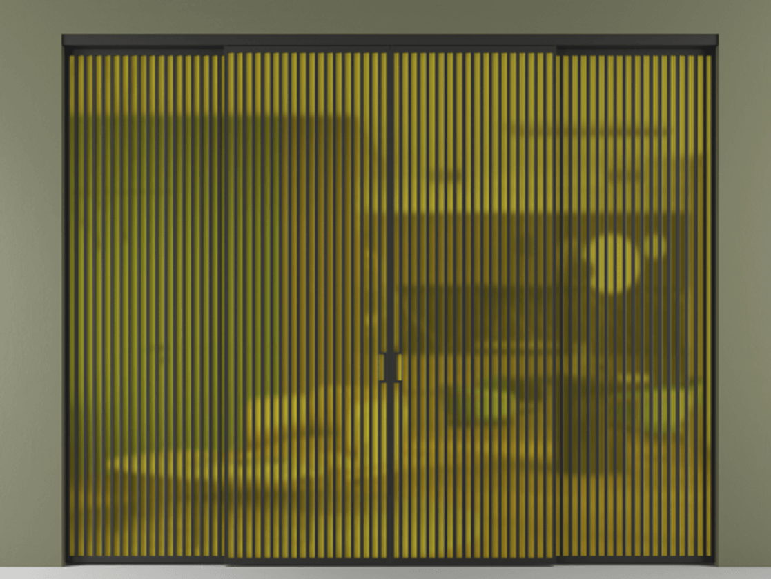 Перегородка Formato внутри проёма 4 створки АЛПР 040.06 Алюминий Черный Сатинированное жёлтое стекло, триплекс Цена 684820 ₽  | Volhovec