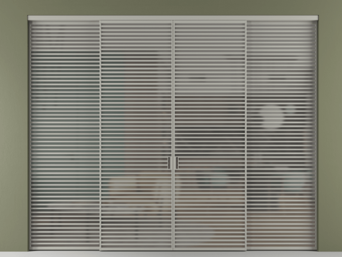 Перегородка Formato внутри проёма четырёхстворчатая АЛПР 040.07 Алюминий нейтральный серый Сатинированное серое стекло, триплекс Цена 743900 ₽  | Volhovec