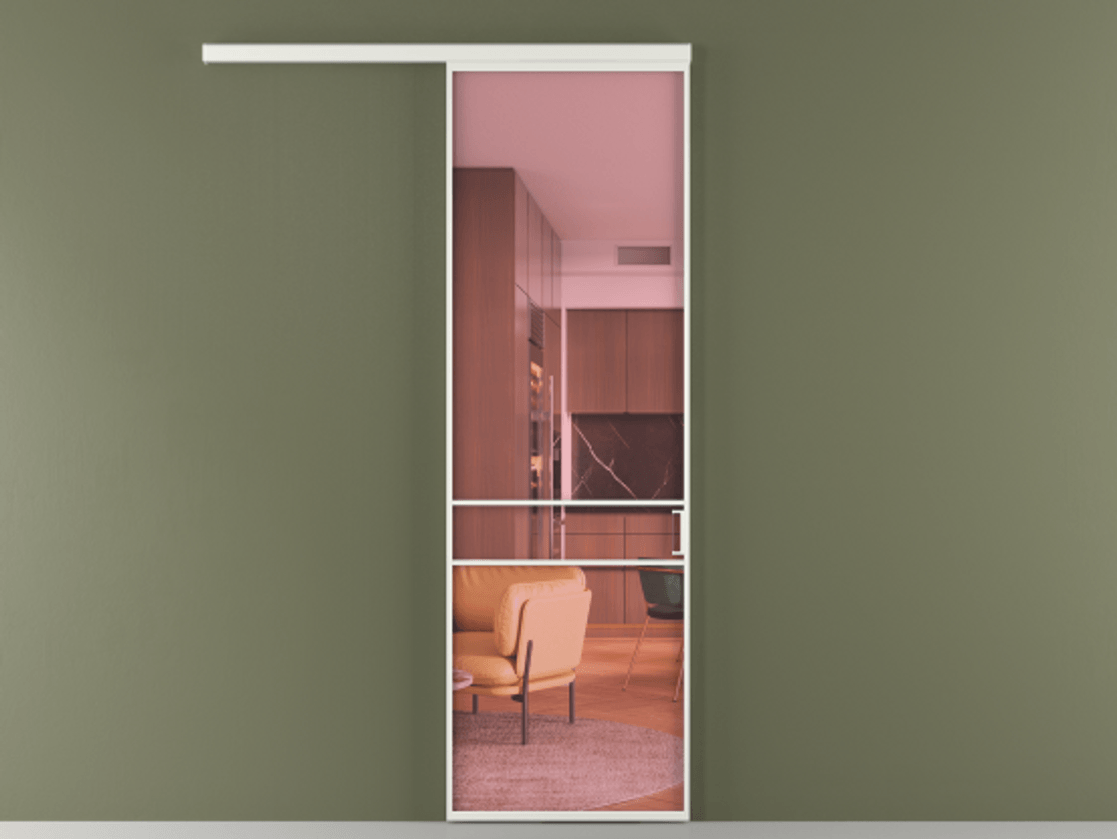 Перегородка Formato вдоль стены 1 створка АЛПР 040.02 Алюминий светло-серый Прозрачное розовое стекло, триплекс Цена 121100 ₽  | Volhovec