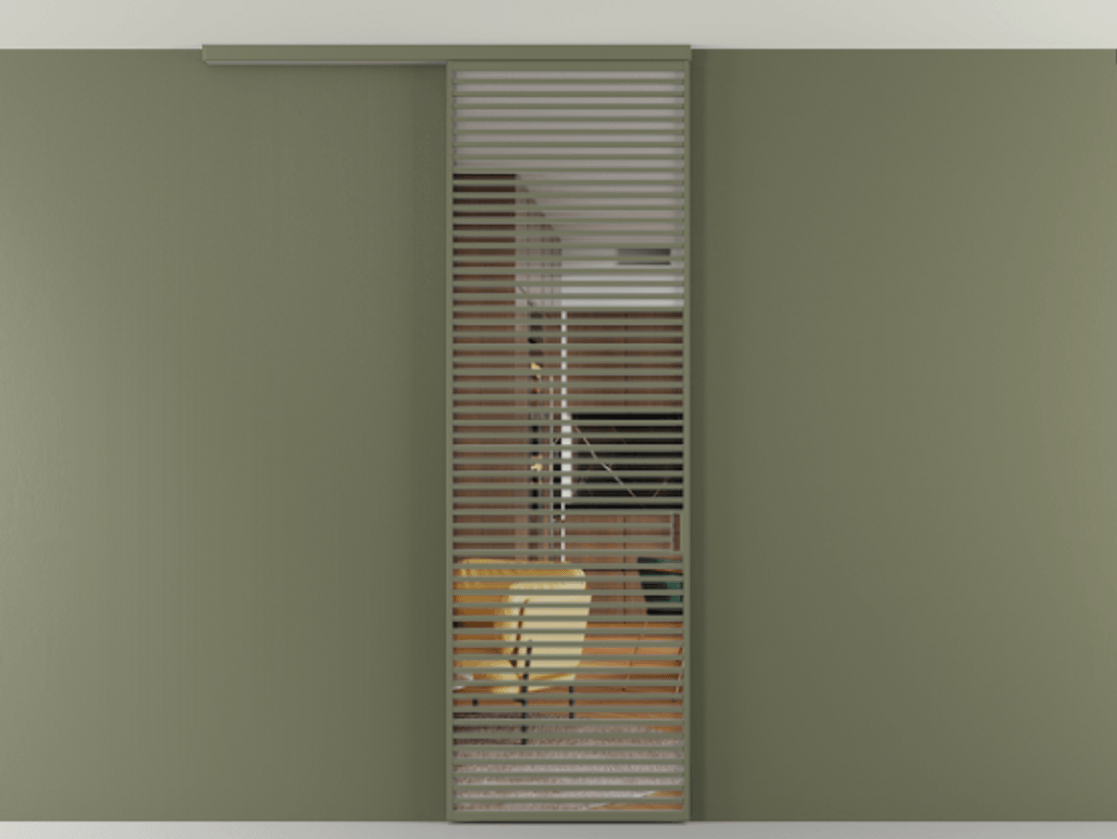 Перегородка Формато вдоль стены на потолок 1 створка АЛПР 040.07 Алюминий оливковый тёмный Прозрачное стекло "Кристал Вижн", калёное Цена 193628 ₽ | Volhovec