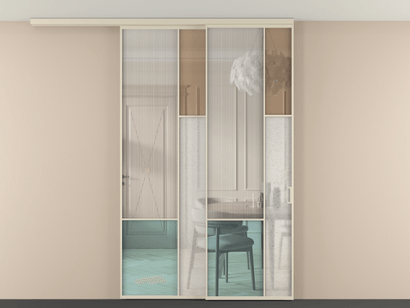 Алюминевая перегородка vdt2_8 Алюминий бежево-серый Четыре стекла. Цвет Алюминий бежево-серый. Материал Алюминий в эмали. Коллекция Перегородка Mosaic вдоль стены на потолок телескопик синхро 2. Картинка.