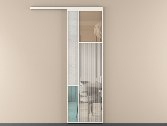 Алюминевая перегородка vd1_5 Алюминий пудровый белый Четыре стекла. Цвет Алюминий пудровый белый. Материал Алюминий в эмали. Коллекция Перегородка Mosaic вдоль стены 1 створка. Картинка.