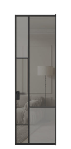 Дверь межкомнатная АЛПЛ041.13 ЧРН Серый сатин матовое + Серый прозрачное. Цвет Алюминий Черный. Материал Алюминий. Коллекция Мозаик. Картинка.