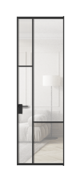 Дверь межкомнатная АЛПЛ041.13 ЧРН Рифлёное стекло "Дюна" + Фактурное стекло "Лёд". Цвет Алюминий Черный. Материал Алюминий. Коллекция Мозаик. Картинка.